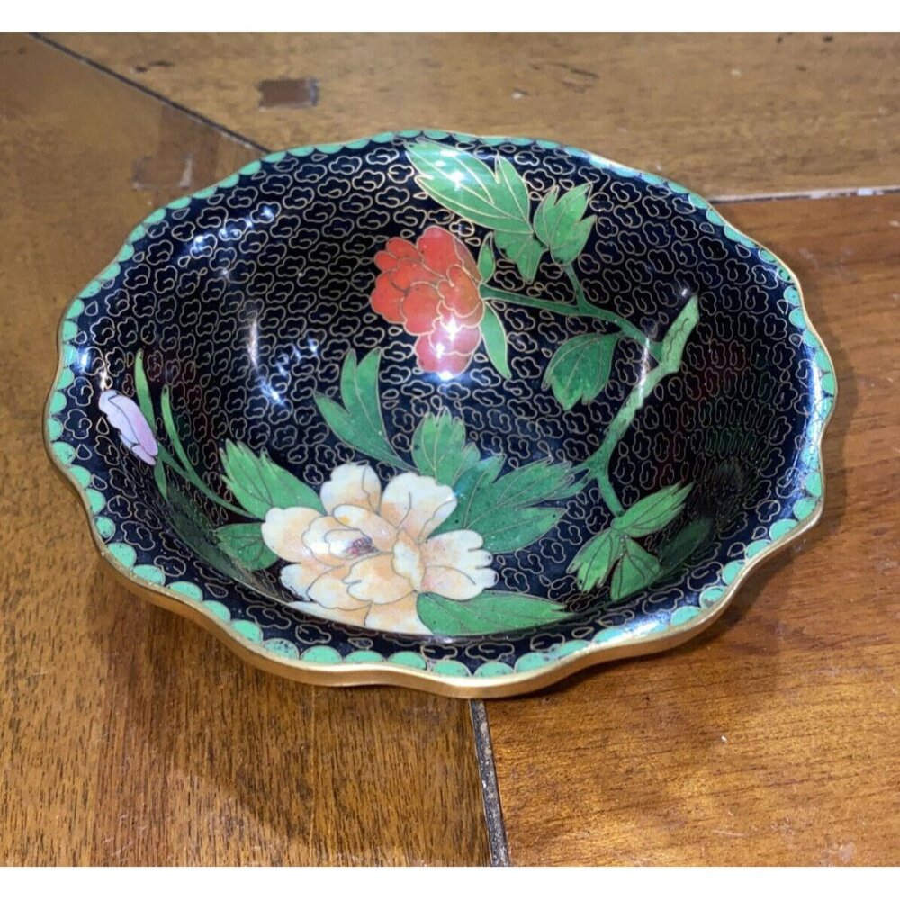 Vintage Jingfa Cloisonné Asian Chinese China Beautiful Bowl Flower Floral PRC - Picture 2 of 6